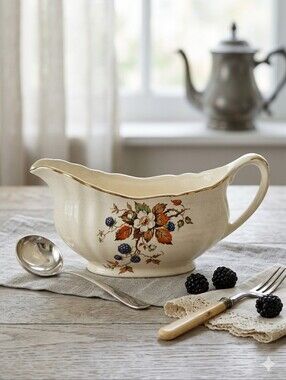 Vintage J&G Meakin Sunshine English Ironstone Gravy Boat | Blackberry Floral